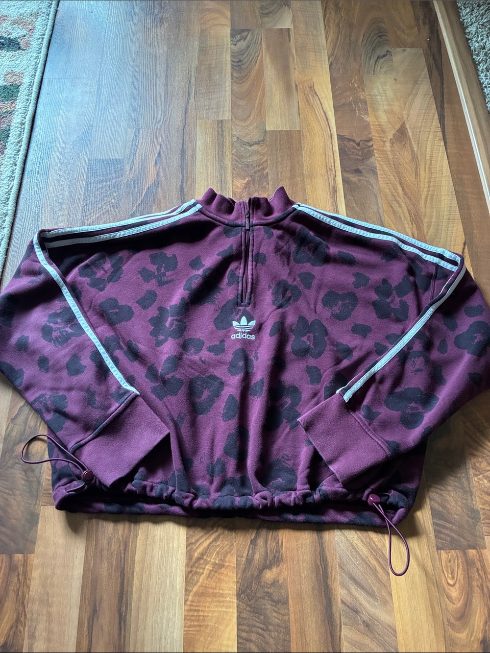adidas Woman’s Burgundy Leopard Half-Zip Sweatshirt with Stripes